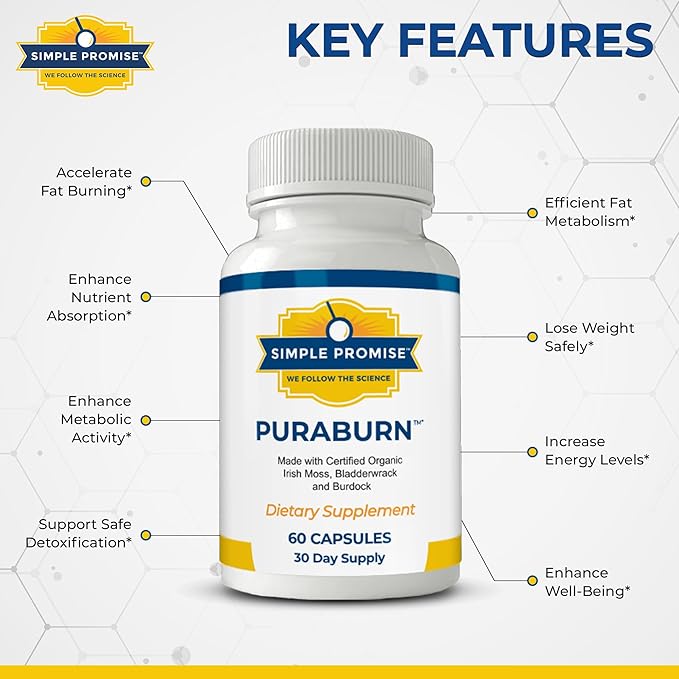 Simple Promise PuraBurn™ - Herbal Wellness Supplement with Organic Irish Sea Moss, Bladderwrack & Burdock Root - Supports Digestive Health & Nutrient Absorption - 60 Capsules-StrideForce Fitness