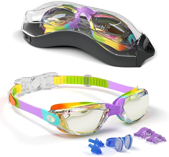 Kids Swim Goggles, Swimming Goggles for Kids with Nose Clip, Earplugs, Nose Bridge for Age 3-15-StrideForce Fitness