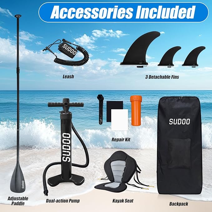 Inflatable Stand Up Paddle Board 10‘x30‘‘- Ultra-Light SUP with Backpack, Pump, Paddle, Coil Leash, 3 Fins, Repair Kit, Stable Design, Non-Slip EVA Deck for Adults & Youth-StrideForce Fitness