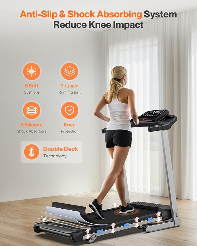 Folding Treadmill with Incline, 3.0 HP Quiet Treadmills for Home, 350 lbs Weight Capacity & 7.6 MPH, Incline Treadmill with Pulse Sensor and Bluetooth Speaker, Wide Belt, App, LED Display-StrideForce Fitness