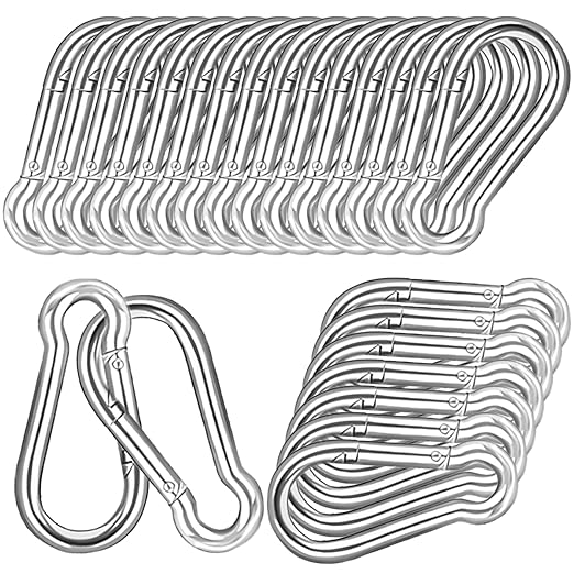 40 PCS 3'' Spring Snap Hook Carabiner, M8 5/16 Inch Galvanized Silver Steel Carabiner Clip, 500LBS Holding Capacity Quick Link Clip Keychain for Hammock Dog Leash & Camping Gym-StrideForce Fitness