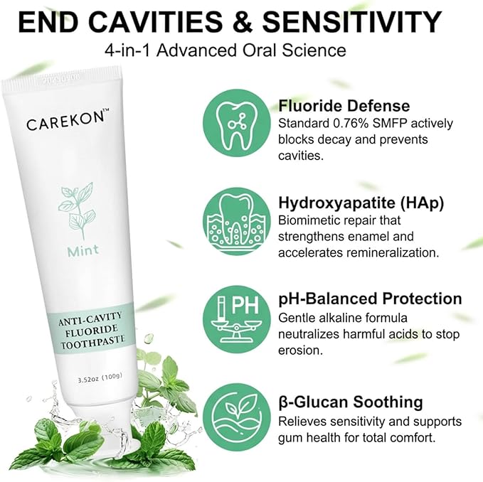 Hydroxyapatite Toothpaste for Sensitive Teeth, Fluoride Toothpaste for Cavity Reversal, Enamel Remineralization, Gum Repair, Teeth Whitening, Home & Travel Size, Mint Flavor, 3 x 3.52oz