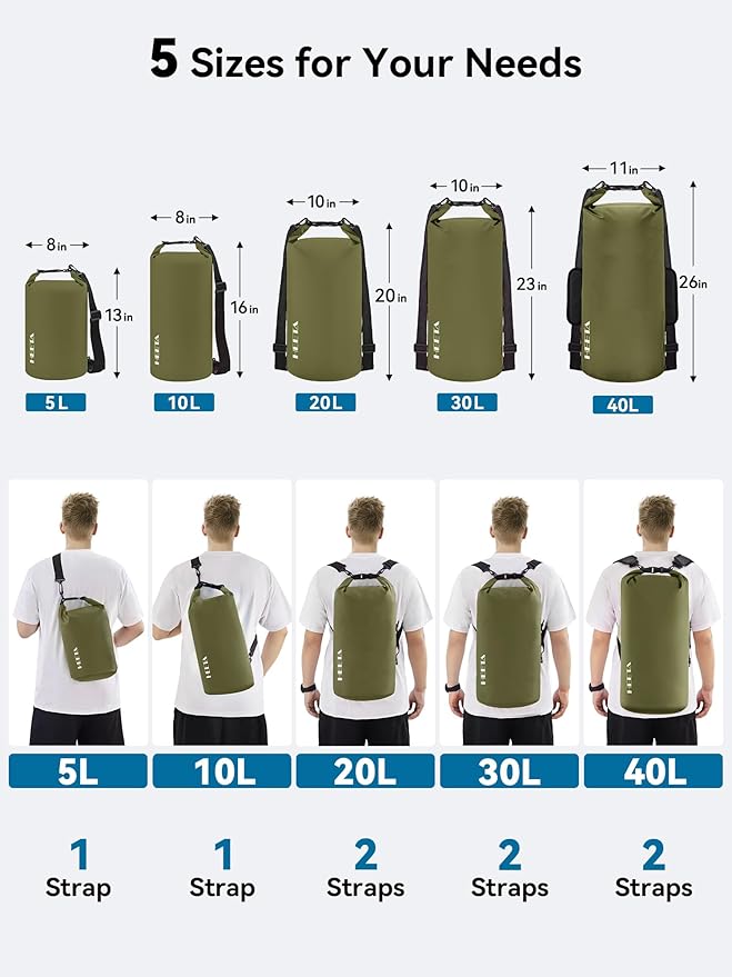 HEETA Waterproof Dry Bag for Women Men(Upgraded Version) 5L/10L/20L/30L/40L Roll Top Lightweight Dry Storage Bag Backpack with Emergency Whistle for Travel, Swimming, Boating, Kayaking, Camping, Beach-StrideForce Fitness