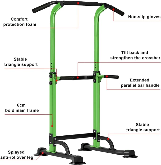 SogesHome Power Tower Pull Up Bar and Dip Station Adjustable Height Dip Stand Multi-Functional Strength Training Fitness Workout Station-StrideForce Fitness