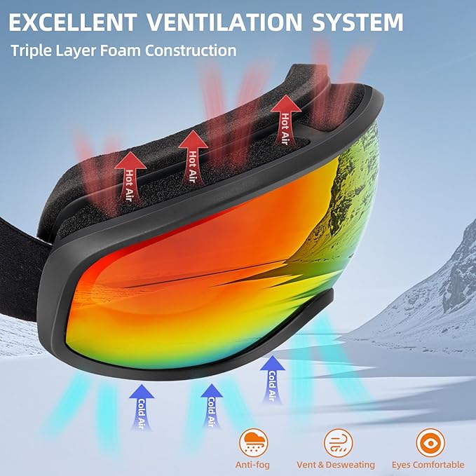 Freela Ski Goggles OTG Men Women, Over Glasses Snow Snowboard Sports Goggles for Adult Youth 100% UV400 Protection Anti Fog-StrideForce Fitness