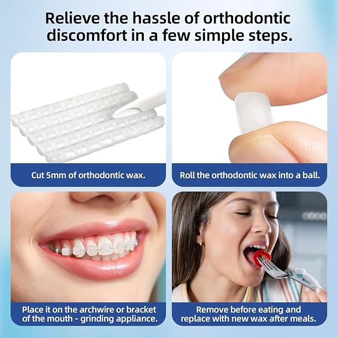 RAZOKO Orthodontic Wax for Braces Aligners Dental Wax Food Grade Orthodontic Wax Strips Precut Wax Dots