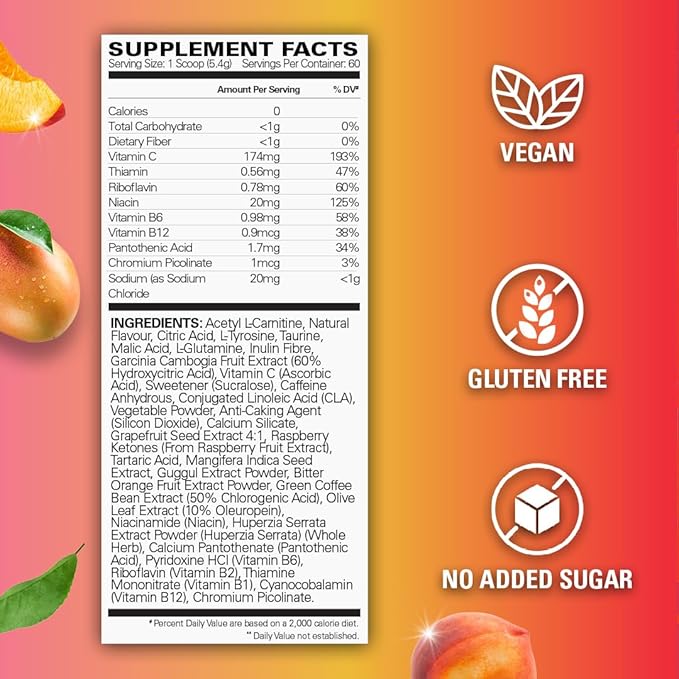 EHP Labs OxyShred Pre Workout Powder - Preworkout Powder with L Glutamine & Acetyl L Carnitine, Energy Boost Drink - Peach Mango, 60 Servings-StrideForce Fitness