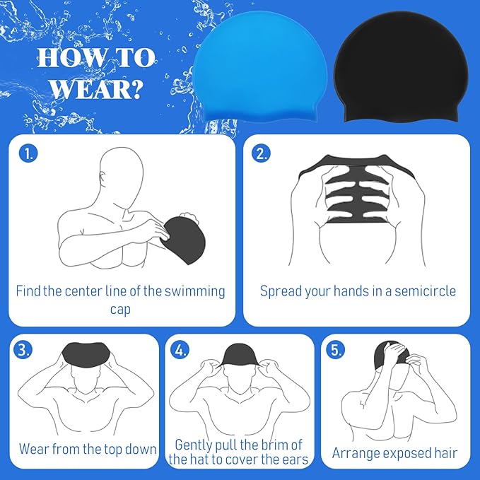 Syhood 6 Pieces Unisex Adult Silicone Swim Cap Waterproof Swimming Hat Non Slip Pool Hat Elastic Silicone Cap for Long and Short Hair-StrideForce Fitness