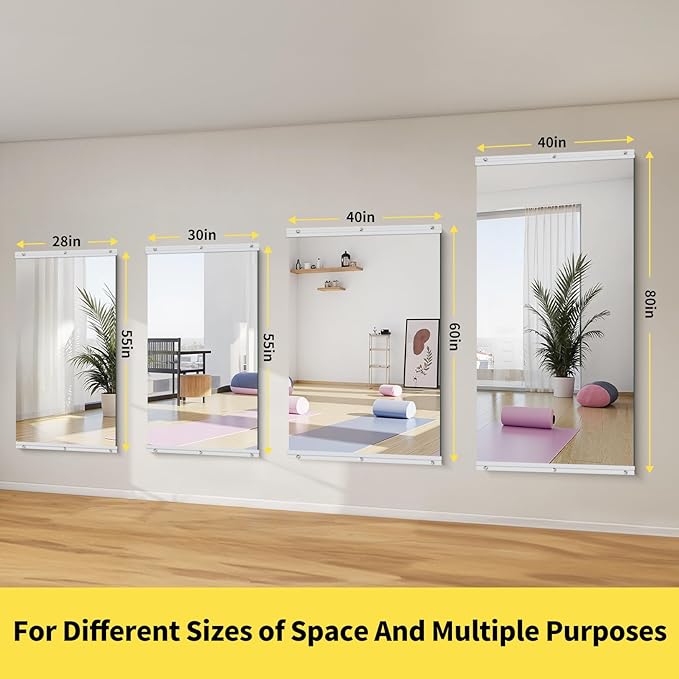 Home Gym Mirror - 80x40 Inch,3PCS Frameless Tempered Glass Full Body Mirror for Wall Mount - Ideal for Yoga, Workout, Bedroom, Dance Studio (Silver)-StrideForce Fitness