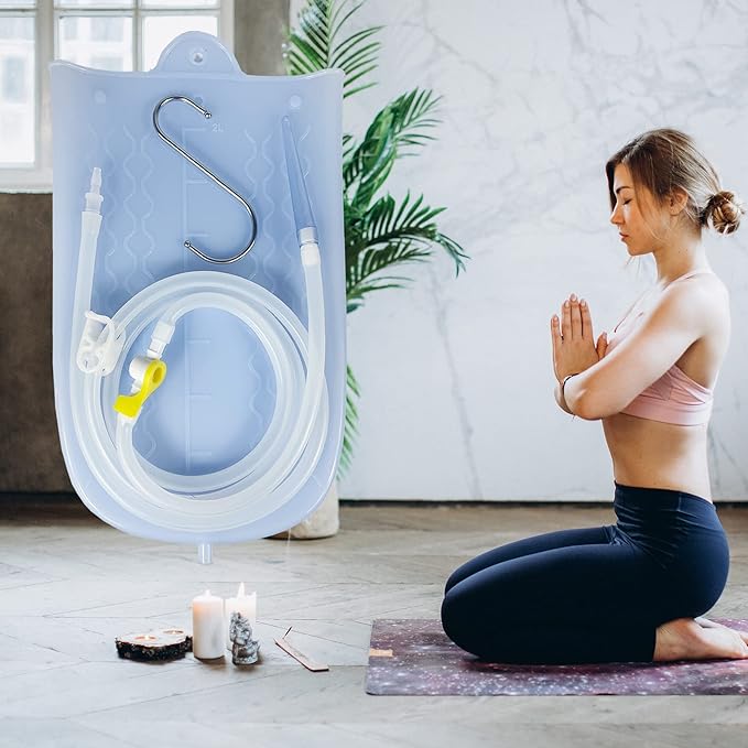 Silicone Enema Bag Kit with 6.3ft Hose, 5 Enema Tips, Controllable Flow Valve and Water Thermometer - 2 Quart Capacity Coffee enemas for Colon Cleanse-StrideForce Fitness