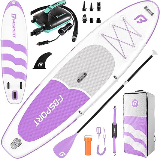 FBSPORT 11FT Premium Inflatable Stand Up Paddle Board with Electric Pump, Yoga Board with SUP Accessories & Carry Bag | Wide Stance, Surf Control, Non-Slip Deck, Leash and Paddle for Youth & Adult-StrideForce Fitness