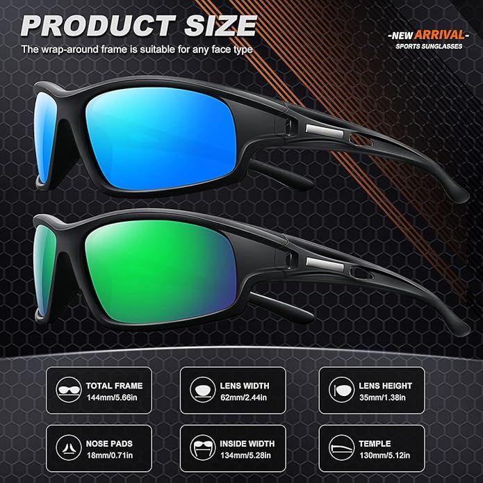 Polarized Sports Sunglasses for Men 100% UV Protection Wrap Around Unbreakable Sun Glasses for Fishing Driving-StrideForce Fitness