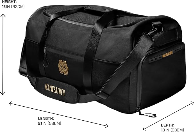 Hayabusa Mayweather Airstream Duffle Gym Bag for Women and Men - Black/Gold, 50L-StrideForce Fitness