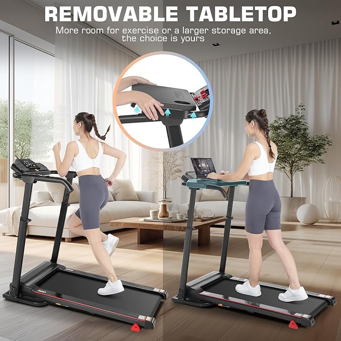 Treadmill with Desk Workstation & Adjustable Height, 300 LBS Weight Capacity, Folding Treadmill with 3 Level Incline, Bluetooth Speaker & App, Portable 2.5HP Walking Pad with Desktop for Home Office-StrideForce Fitness