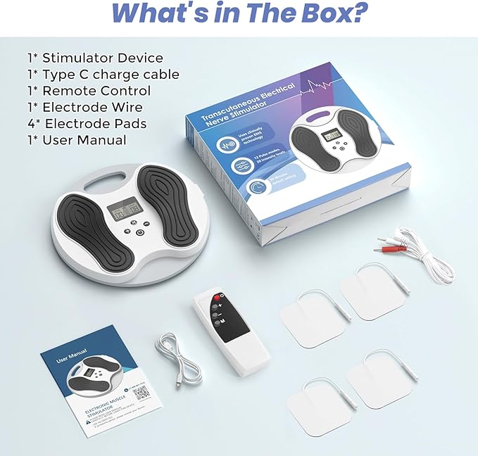 EMS Foot Massager for Neuropathy Relief, TENS Foot Nerve Circulation Stimulator for Pain Relief, Muscle Stimulator with 4 Body Pads, Relieves Swelling, Cramps, Plantar Fasciitis-StrideForce Fitness