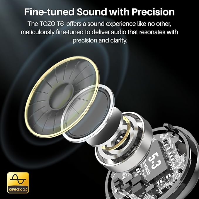 TOZO T6 Wireless Earbuds, Bluetooth 5.3 Ear Buds, Stereo Sound in Ear Headphones, 50 Hours Playtime, Wireless Charging Case, APP Customizable EQs, IPX8 Waterproof Earphones-StrideForce Fitness