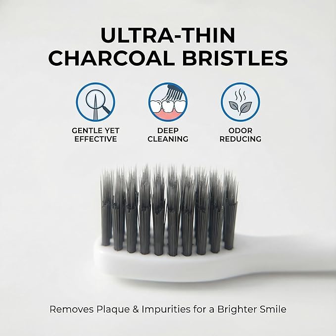 Dolphin Charcoal Toothbrush Extra Soft Bristle Manual Soft Long Flossing, Ultra Clean Toothbrush, Good for Sensitive Teeth and Gums (Yellow, Charcoal 4 Packs)