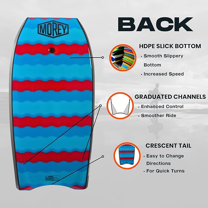 MOREY® Big Kahuna 44" The Original Bodyboard for Tall Riders. Body Board for Beach, Re-Engineered 2025 Model-StrideForce Fitness