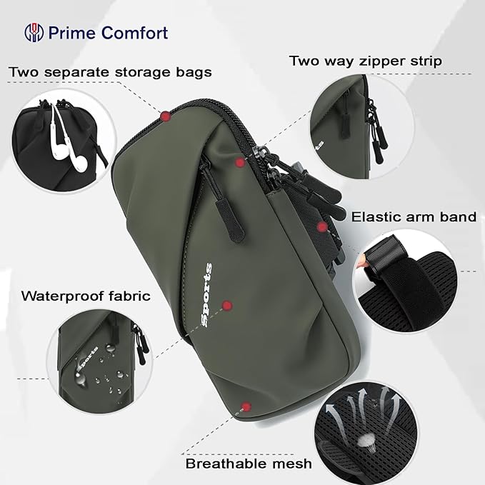 Phone Holder Arm Bands, Small Crossbody Shoulder Holsters Bag with Arm Band, Fits iPhone and All Cell Phones, Use for Running, Walking, Hiking & Biking (Plus Size Army Green)-StrideForce Fitness