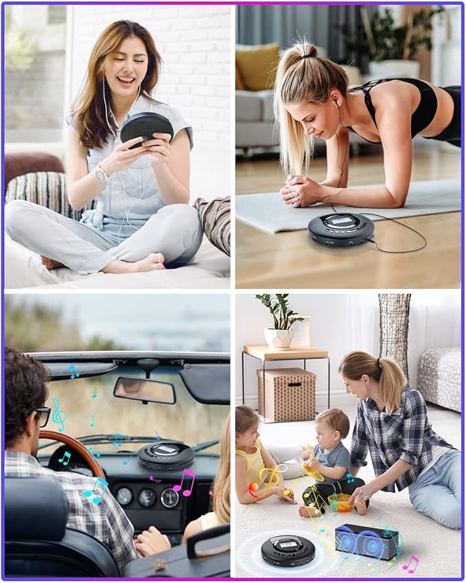 ARAFUNA Portable CD Player Bluetooth with FM Radio, 2000mAh Rechargeable CD Player for Car with LCD Screen, Anti Shock Protection Compact Player with Headphone, AUX Cable-StrideForce Fitness