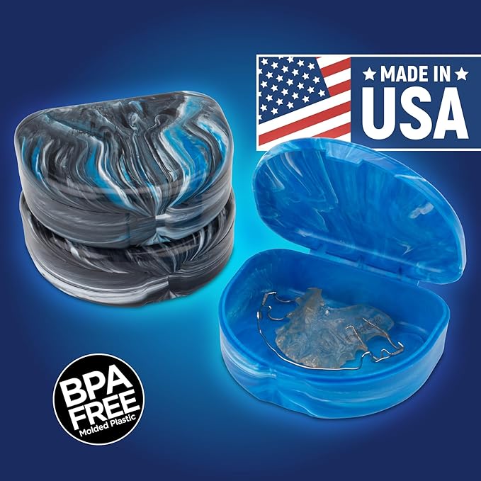 Practicon Marble Retainer Cases, Orthodontic Aligner Case, Mouth Guard Holder (3 Pack) (Midnight)