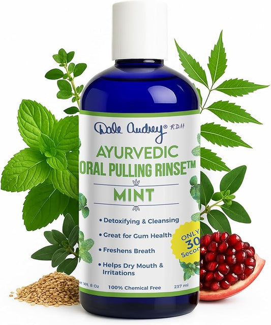 Ayurvedic Oil Pulling Mouthwash - Alcohol Free Mint Oral Rinse for Fresh Breath & Teeth Whitening | 8oz