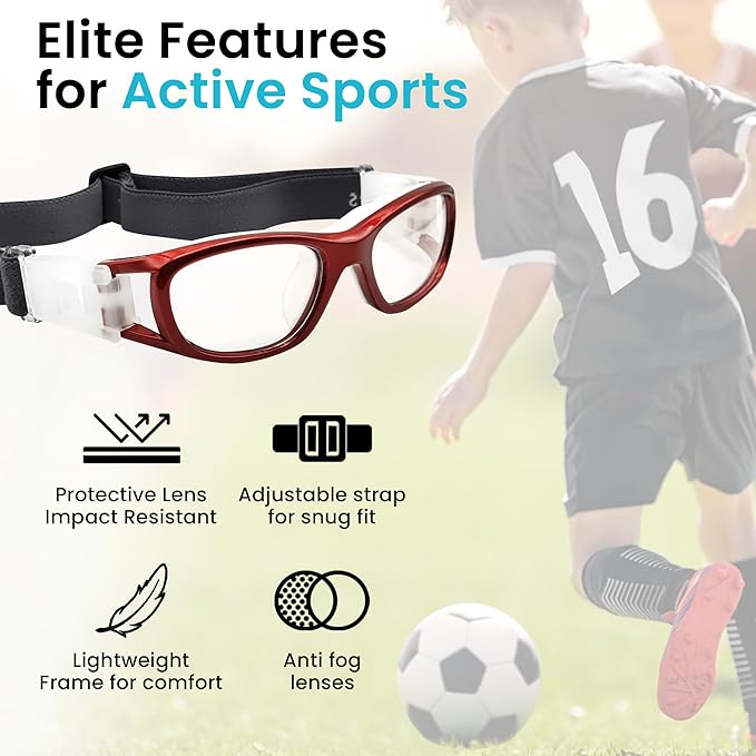 BLUE CUT Safety Basketball Goggles For Kids for Outdoor Sports Activities Anti Fog Replaceable to Prescription Lenses-StrideForce Fitness