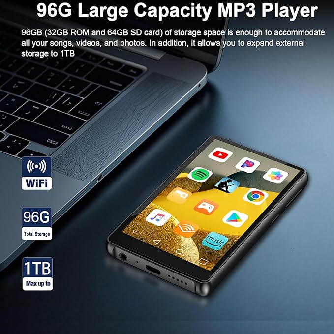 96GB MP3 Player with Bluetooth and WiFi, 4.1" Touch Screen, Silicone Protective case, Octa-core, MP4 MP3 Player for Spotify, Pandora, 96GB Storage Up to 1Tb, Android Music Player for Parental Control-StrideForce Fitness