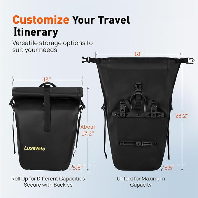 Bike Pannier Bag 27L Waterproof Bicycle Rear Rack Bag, Large Capacity Expandable Cargo Rack Bag with Reflective Strips, Adjustable Buckles for Cycling Traveling Commuting-StrideForce Fitness