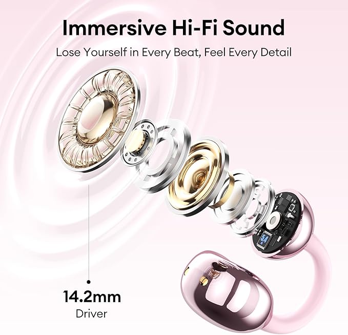 PAXA Stylish Open Ear Clip On Earbuds with Removable Butterfly Earring, Clip On Headphones with LCD Touch Screen, Fashionables Open Ear Headphones for Women, Butterfly Earring Rose Gold Earbuds-StrideForce Fitness