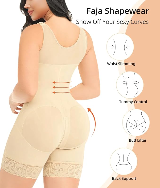 YIANNA Fajas Colombianas Shapewear for Women Tummy Control Post Surgery Full Body Shaper Butt Lifter with Zipper Crotch-StrideForce Fitness