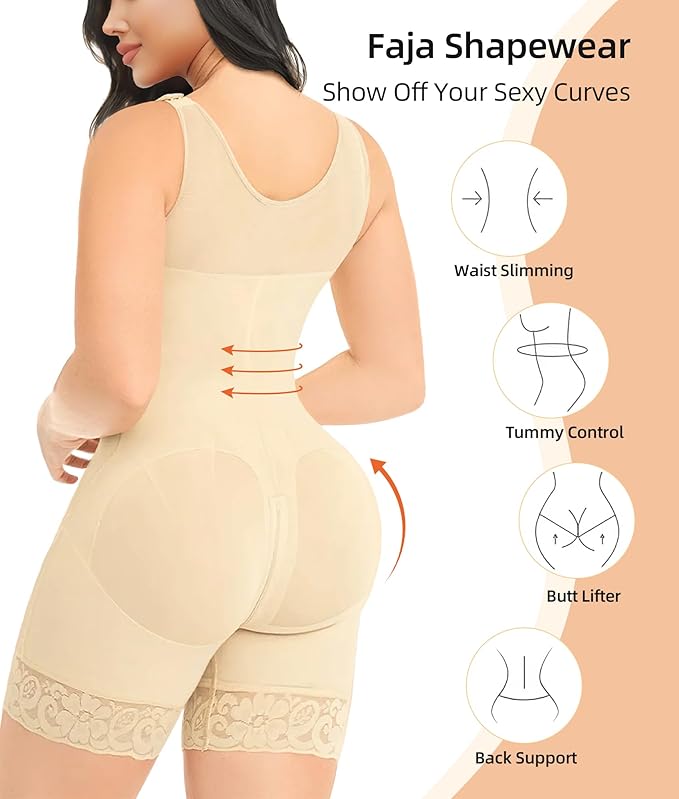 YIANNA Fajas Colombianas Shapewear for Women Tummy Control Post Surgery Full Body Shaper Butt Lifter with Zipper Crotch-StrideForce Fitness