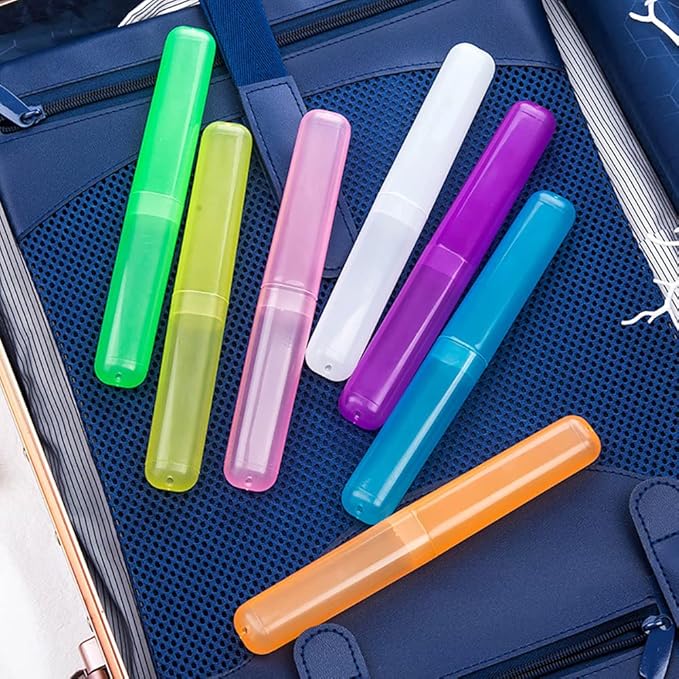Hedume 35 Pieces Travel Toothbrush Case, 7 Colors Portable Plastic Dust-proof Breathable Toothbrush Holder for Travel, Camping, Home, School, Business