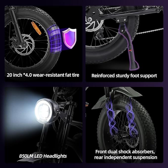 Electric Bikes for Adults,50-120Miles by Pas Ebikes,1000/15000W,720/1440WH E Dirt Bike,Shemano 7-Speed E Bikes,20'*4.0 Fat Tire Ebike,Dual Disc Brake Electric Motorcycle-StrideForce Fitness