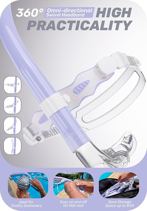 CAPAS Training Swim Snorkel for Lap Swimming, Swivel Headband Ultimate Fit Center-Mount Swimmers Snorkel with Liquid Silicone Mouthpiece Adjustable Strap, Designed for Adult Men Women-StrideForce Fitness