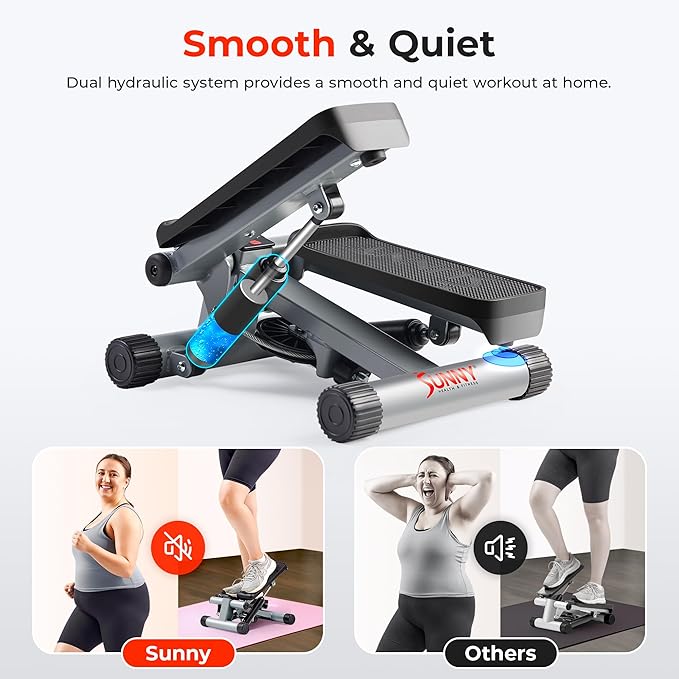Sunny Health & Fitness Mini Stepper for Exercise at Home, Stair Step Workout Machine with Resistance Band and Over 300lb Weight Capacity, Optional Twist Motion and Free SunnyFit App Connection-StrideForce Fitness