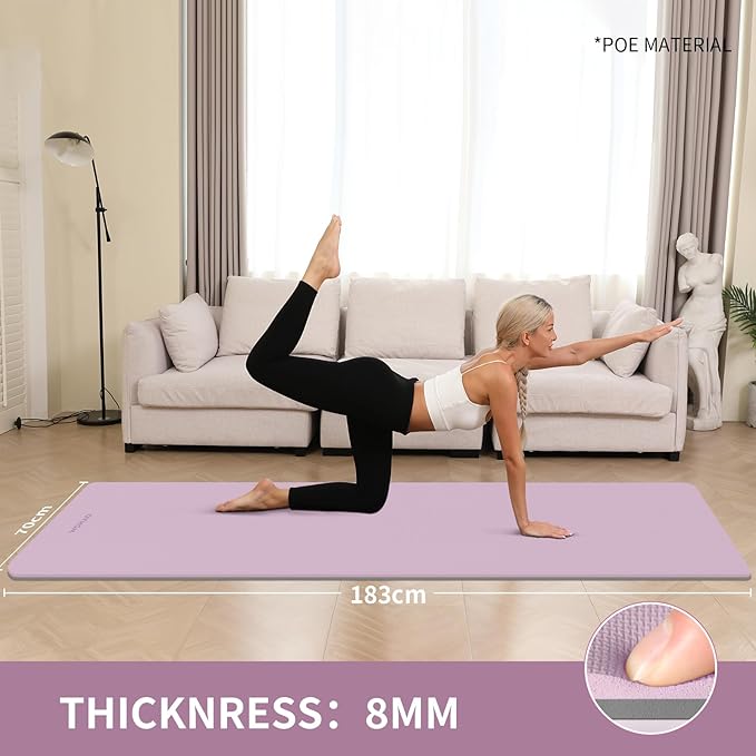 Extra Thick 8mm Yoga Mat, 72"x28" Non Slip Exercise Mat, Reversible 2-Sided Dual Color Premium POE Material, with Carrying Strap for Yoga, Pilates, Home Gym-StrideForce Fitness