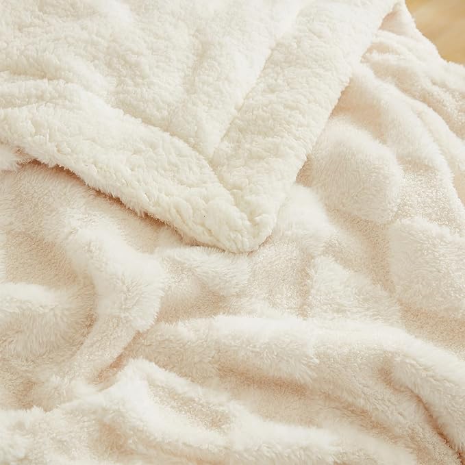 PU MEI Luxury Faux Fur Rabbit Fur Throw Blanket White 90"x80",Plush Reversible Sherpa Blankets,Queen Fuzzy Elegant Blanket Thick Throws for Bed,Washable Bedding Accent Blankets for Sofa Couch Chair-StrideForce Fitness