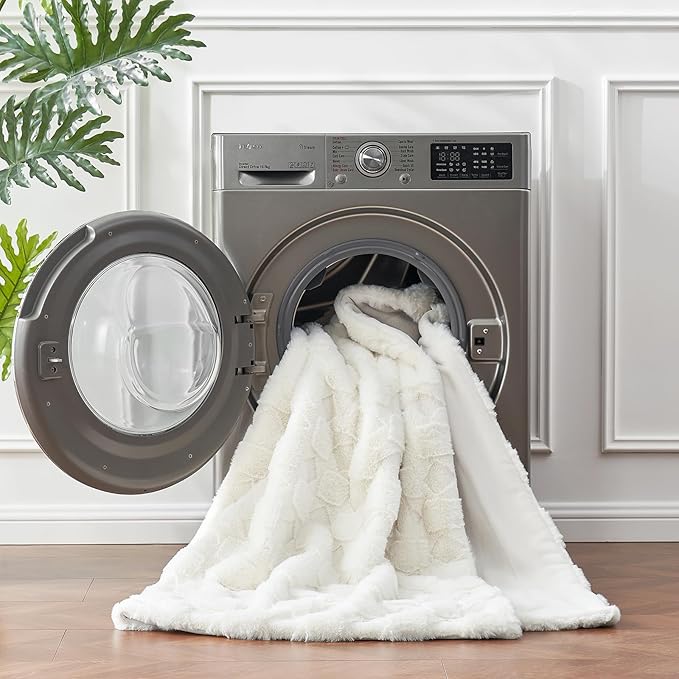 Cozy Bliss Faux Fur Throw Blanket for Couch - Soft Checkered Fuzzy Plush Cozy Throw Gift Blankets for Women,Cream White Boho Blanket for Sofa Bedroom Living Room.50 * 60 Inches-StrideForce Fitness