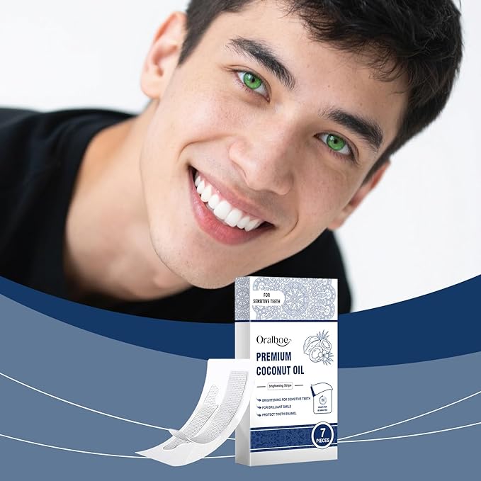 Premium Teeth Whitening Strips with Coconut Oil, Gentle Brightening Care for Sensitive Teeth, 60 Minutes Application to Enhance Your Smile, 7 Pieces