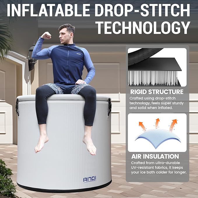 XL Cold Plunge Tub for Athletes, Compatible with Water Chiller, 134-Gallon Inflatable Ice BathTub with Insulated Lid, Thermometer, Pro Grade Cold Plunge Ice Pod for Outdoor & Indoor Cold Water Therapy-StrideForce Fitness