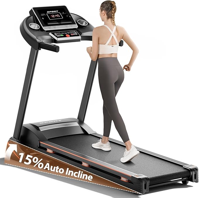 Treadmills for Home, Treadmill with 0-15% Auto Incline, 3HP Folding Treadmills for Running Walking with 300LBS Weight Capacity, Incline Treadmill Equipped with Bluetooth & Pulse Monitor-StrideForce Fitness
