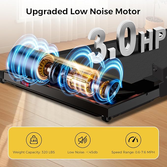 Treadmill with Handles, Treadmills for Small Spaces, 3.0HP Walking Pad Treadmills with Handle Bar & LED Display, Treadmill with Desk Workstation for Home Office, 320 LBS Capacity-StrideForce Fitness