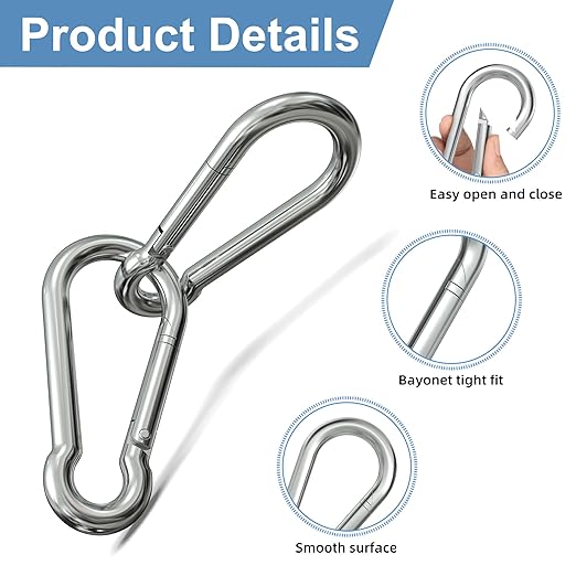 120PCS 3" Spring Snap Hook Carabiners, M8 x 3-1/8inch Heavy Duty Carabiner Clip Galvanized Steel Quick Link Snap Hook, 500LBS Holding Capacity for Swing, Hammock, Hiking, Gym, Travel Camping, Keychain-StrideForce Fitness
