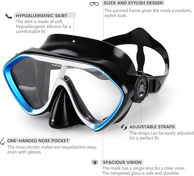 Scuba Diving Mask for Adults - Premium Anti-Fog Snorkeling Mask Comfortable & Leak-Proof Swim Goggles with Nose Cover for Scuba Diving, Snorkeling & Underwater Adventures-StrideForce Fitness