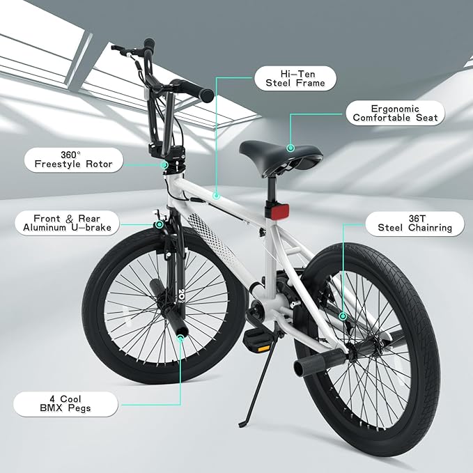 67i Boys BMX Bike 18/20 Inch Ages 8-12 Kids Bicycle with Front Rear U Brake Adjustable Seat Iron Fork 2.09" Wide Tires-StrideForce Fitness