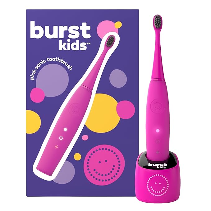 Burst Kids & Toddlers Electric Toothbrush (Pink) | Soft Bristles | Two Minute Timer | Rechargeable Battery | Easy-Grip Silicone Handle | 2 Modes for Healthy Smiles | Ages 3+