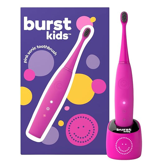 Burst Kids & Toddlers Electric Toothbrush (Pink) | Soft Bristles | Two Minute Timer | Rechargeable Battery | Easy-Grip Silicone Handle | 2 Modes for Healthy Smiles | Ages 3+