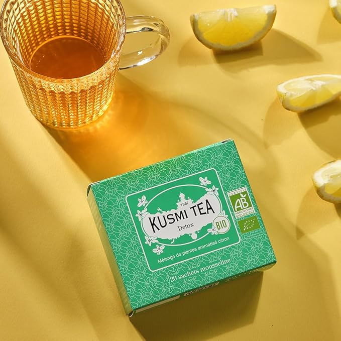 Kusmi Tea - Detox - Organic Blend of Green Tea, Mate & Lemon - Lemongrass, Rose Hip and Lemon Flavours - Enjoy Hot or Iced - Exotic Infusion Perfect for Tea Lovers - 20 Tea Bags-StrideForce Fitness