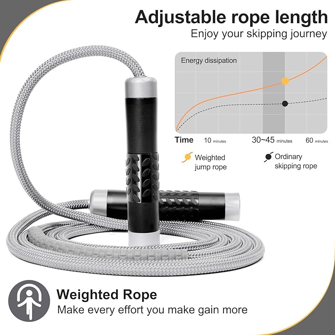 1LB Weighted Jump Ropes for fitness Women Men, Aluminum Handles for MMA, Boxing, CrossFit, Weight-loss Workouts, Tangle-Free Ball Bearing Rapid Speed Skipping Jump Rope with Adjustable 9mm Cotton & PVC Cord-StrideForce Fitness